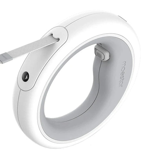 Laisse rétractable chien chat blanche avec poignée en forme circulaire ergonomique