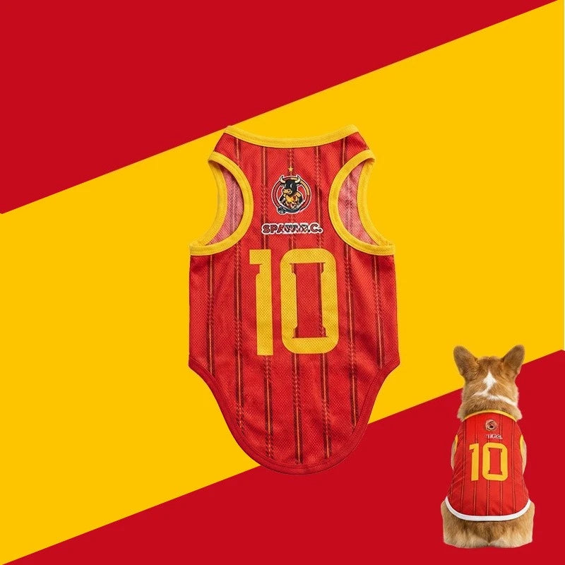 Maillot de football pour chien rouge avec numéro 10 pour petits chiens actifs