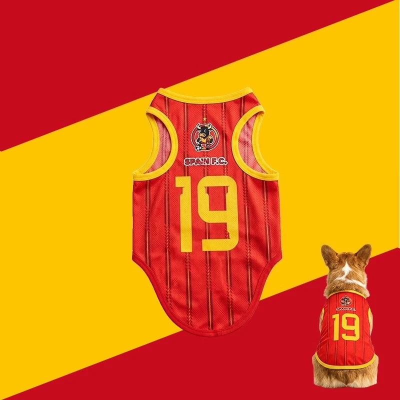Maillot de football pour chien Espagne avec le numéro 19 pour animaux fans de sport