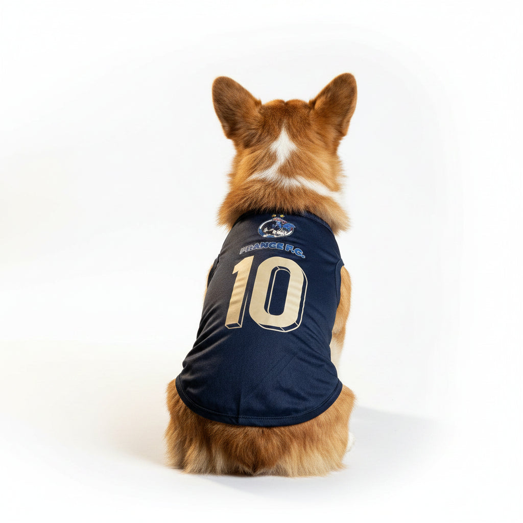 Maillot de football pour chien bleu avec le numéro 10 à l'arrière pour un look sportif