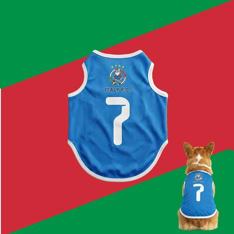 Maillot de football pour chien bleu avec le numéro 7 et logo Italy F.C.