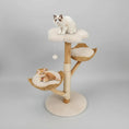 Charger l'image dans la visionneuse de la galerie, arbre à chat en bois massif Oscar et Plume avec paniers en osier coussins beiges et jouet pompon
