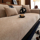Couverture de protection canapé beige texturée Oscar et Plume sur canapé moderne avec coussins