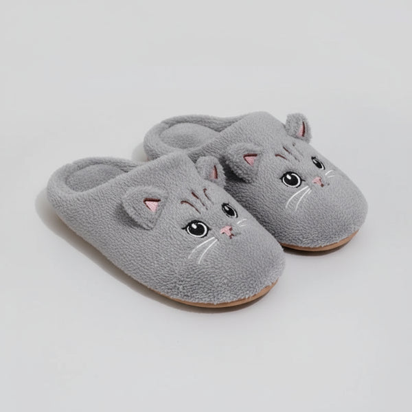 Oscar et Plume chaussons chat pour adulte gris en peluche doublure chaude semelle antiderapante