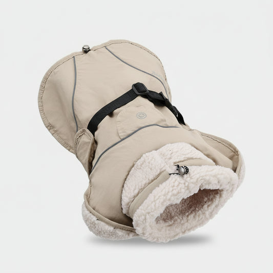 Manteau chaud pour lévrier en beige avec doublure en fausse fourrure et système de fermeture ajustable