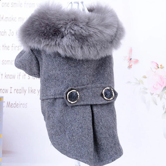 Manteau élégant avec fausse fourrure pour chien Oscar et Plume Gris / S