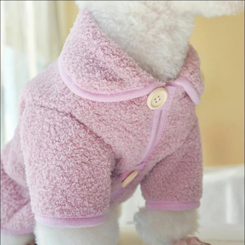 Manteau fausse fourrure petit chien rose doux avec col et bouton décoratif