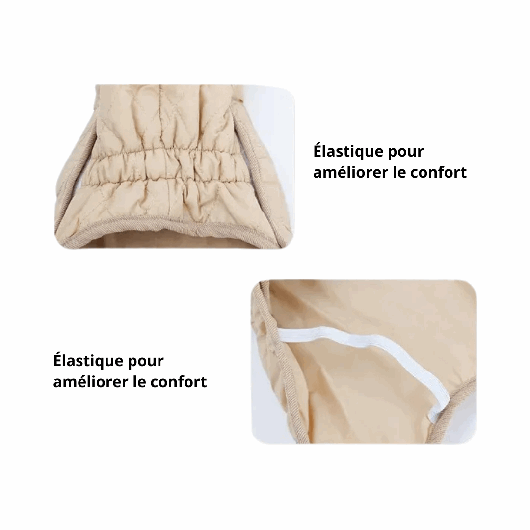 Détails du manteau hiver pour teckel avec élastiques pour améliorer le confort et la chaleur