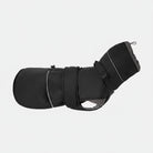 Manteau imperméable pour chien noir avec rembourrage et ceinture ajustable pour le confort