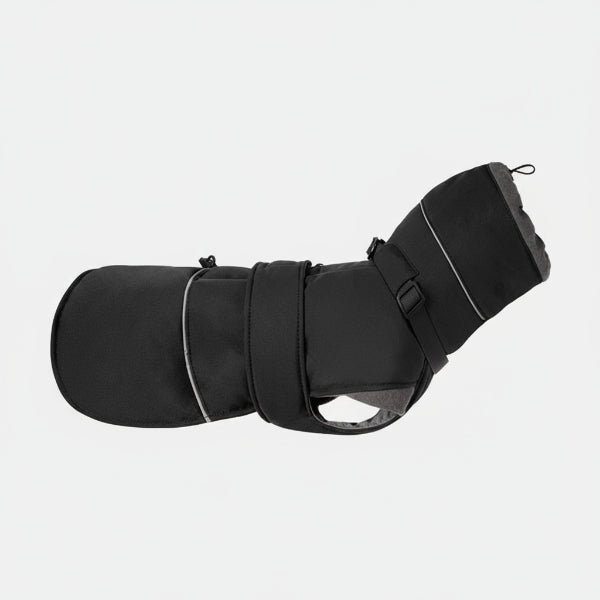 Manteau imperméable pour chien noir avec rembourrage et ceinture ajustable pour le confort
