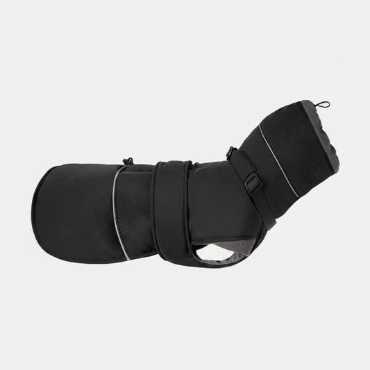 Manteau imperméable pour chien noir avec rembourrage et ceinture ajustable pour le confort