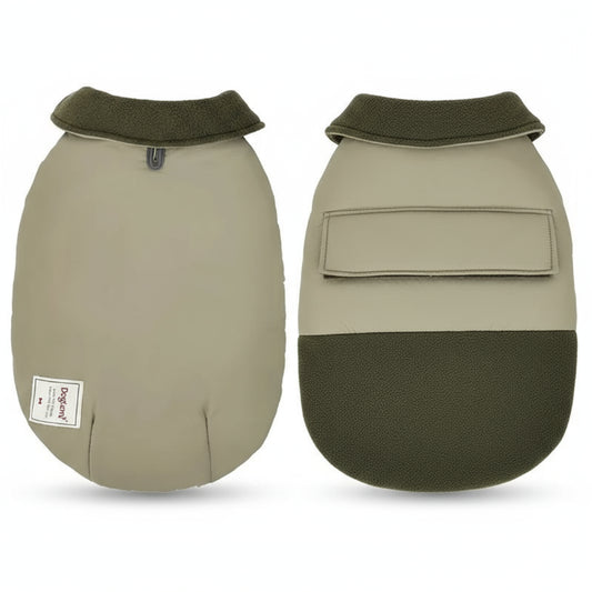 Manteau imperméable pour chien beige avec doublure en polaire et fermeture réglable