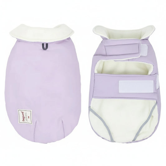 Manteau imperméable pour chien Oscar et Plume en violet avec doublure douce et fermetures ajustables