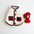 Manteau polaire chien Noël en blanc et rouge avec poches et écharpe assortie