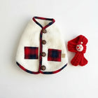 Manteau polaire chien Noël en blanc et rouge avec poches et écharpe assortie