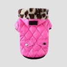 Manteau pour chien avec capuche rose matelassé et col en fausse fourrure léopard Oscar et Plume