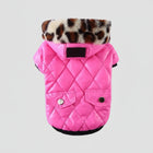 Manteau pour chien avec capuche rose matelassé et col en fausse fourrure léopard Oscar et Plume