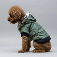 Charger l'image dans la visionneuse de la galerie, Chien portant un manteau pour chien avec capuche vert à fourrure de la marque Oscar et Plume
