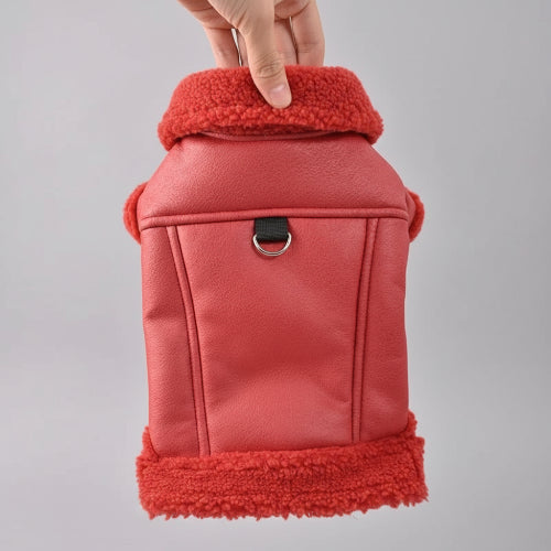 Manteau pour petit chien rouge en tissu doux et doublure sherpa, avec anneau pour laisse