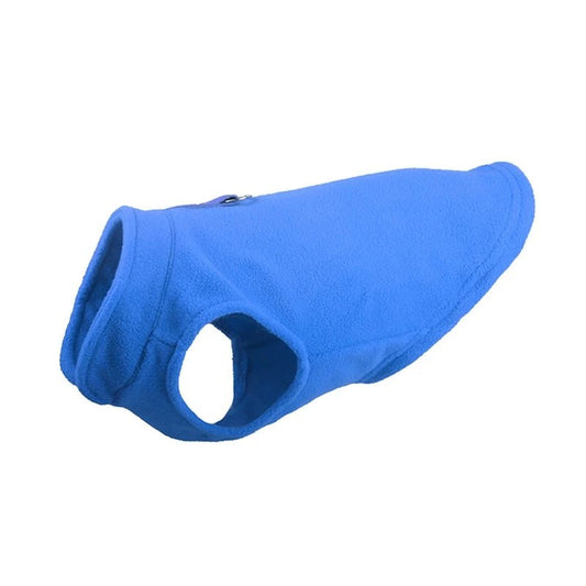 Manteau résistant pour chien en polaire bleue avec fermeture éclair et ouverture pour les pattes