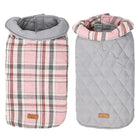 Manteau réversible pour chien Oscar et Plume en tissu matelassé gris et tartan rose