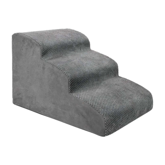 Marche pied confort chien chat en gris avec trois marches pour aider votre animal à accéder facilement aux lits