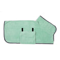 Carica l'immagine nel visualizzatore della galleria, Peignoir de bain pour chien vert menthe en tissu absorbant avec poche et bords gris
