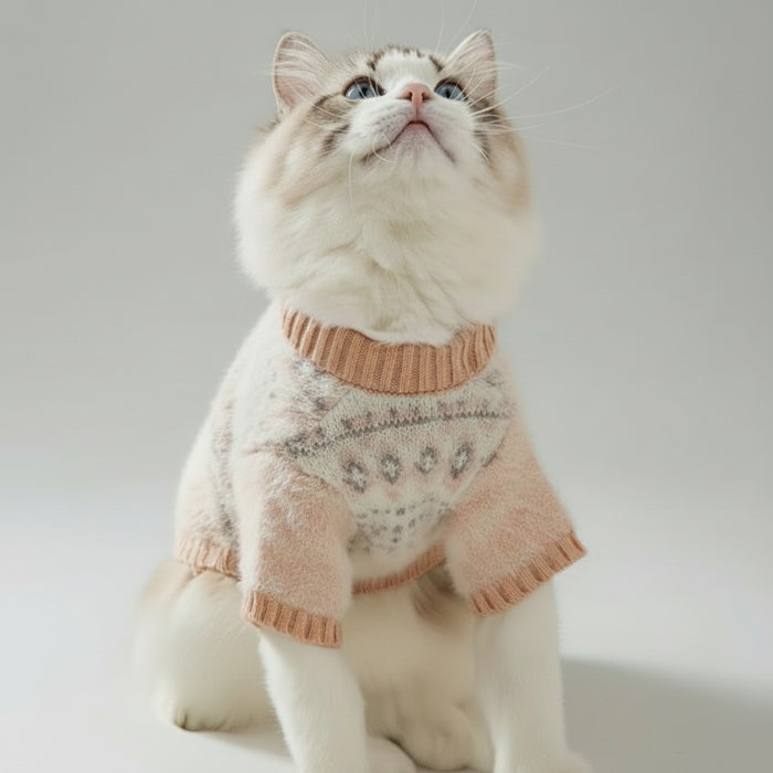 Pull chaud pour chien en laine douce avec motif tricoté modern et col montant pour l'hiver