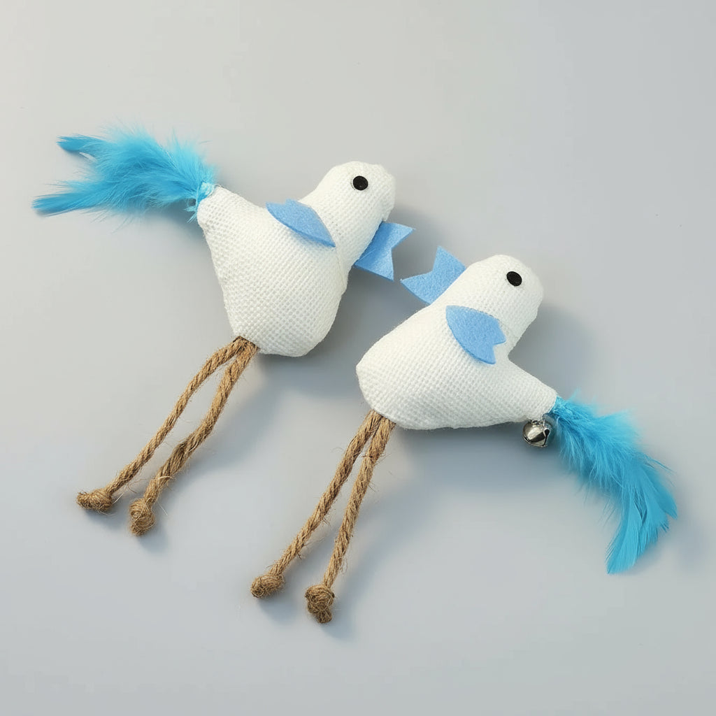 Jouets OISEAU interactif pour chat en tissu avec plumes et cloche pour heures de jeu