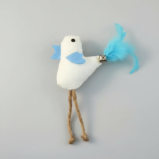 OISEAU interactif pour chat avec plume bleue et cloche pour un jeu amusant