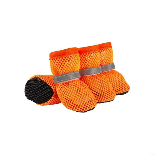 Chaussure chien orange avec maille respirante et bande réfléchissante pour protection des pattes