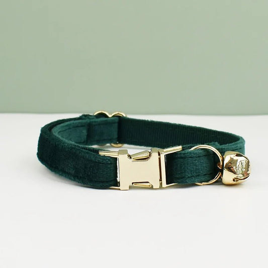 Collier en Velours avec Clochette personnalisable pour chat Oscar et Plume Vert foncé / L