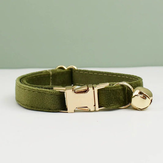 Collier en Velours avec Clochette personnalisable pour chat Oscar et Plume Vert kaki / S