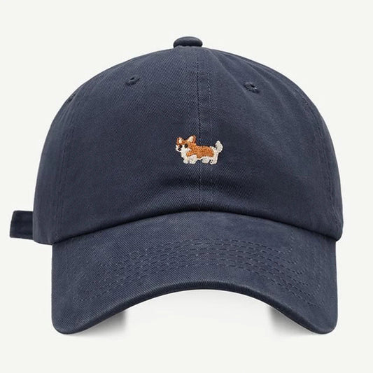 Casquette en coton brodée Corgi Oscar et Plume Bleu