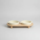 Gamelle céramique sur support bois pour chien et chat Oscar et Plume Double Nourriture Blanc