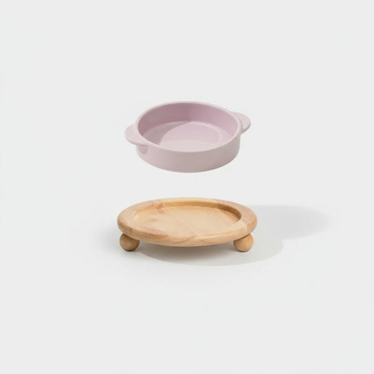 Gamelle céramique sur support bois pour chien et chat Oscar et Plume Rose Nourriture