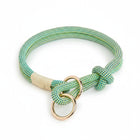 Collier chien réglable en nylon vert et bleu avec anneaux en métal doré pour un style élégant