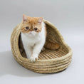 Carica l'immagine nel visualizzatore della galleria, Chat beige dans un panier chat rotin tressé naturel pour animaux Oscar et Plume
