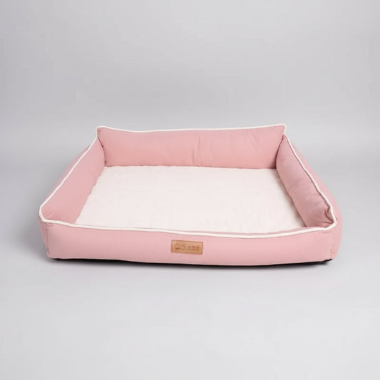 Panier chien confortable rose avec rebords surélevés pour un soutien optimal et douceur intérieure