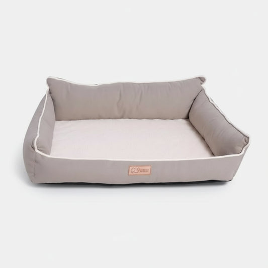 Panier chien confortable gris avec rebords rembourrés par Oscar et Plume pour le bien-être de votre animal