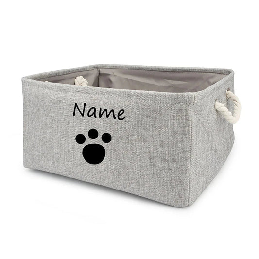 Panier de rangement pour chat et chien gris avec poignée corde et motif patte personnalisable