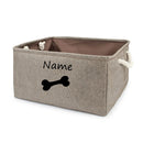 Panier de rangement pour chat et chien en tissu beige avec poignées en corde et motif os noir