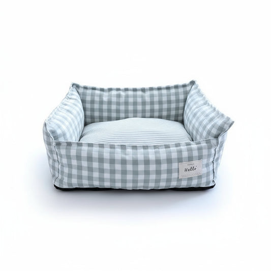 Panier déhoussable en coton chien et chat à motifs carreaux gris et blancs confortable et doux
