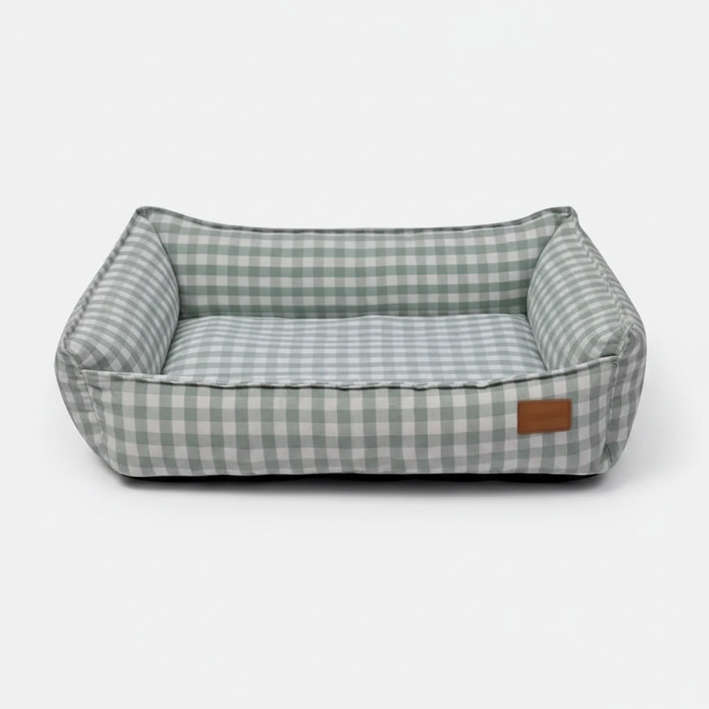Panier Déhoussable pour Chien à carreaux verts et blancs, confortable et facile à entretenir