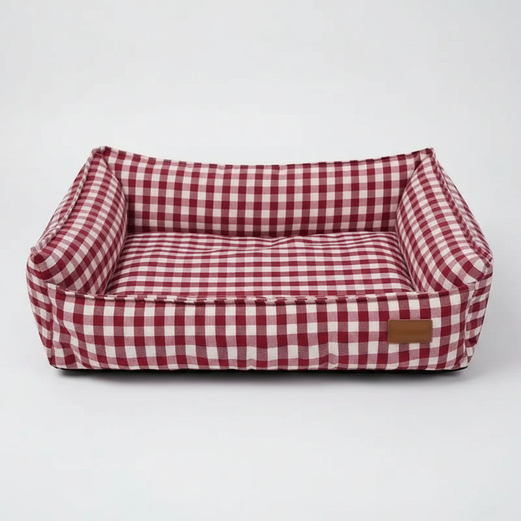 Panier Déhoussable pour Chien en tissu à carreaux rouges et blancs, confortable et stylé