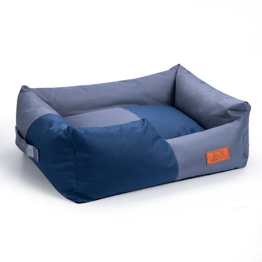 Panier imperméable pour chien bleu et gris avec matelas moelleux et bordures relevées Oscar et Plume