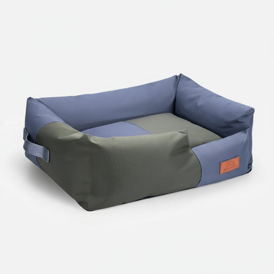 Panier imperméable pour chien Oscar et Plume en tissu bleu et vert avec bords rembourrés