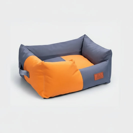 Panier imperméable pour chien gris et orange Oscar et Plume avec poignée de transport pratique