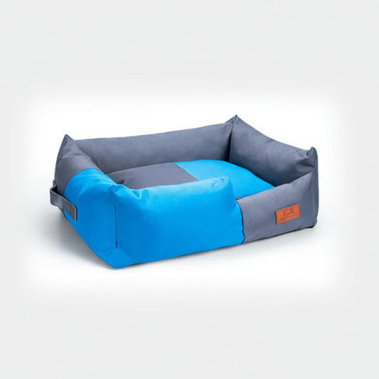 Panier imperméable pour chien bleu et gris avec rebords rembourrés de la marque Oscar et Plume