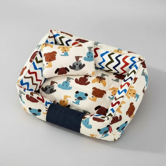 Panier lavable machine pour chien avec motif coloré et coussin confortable pour animaux